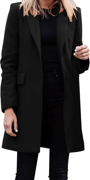 Eduavar Jackets for Women Casual Trench Coat Women Wool Plus Size Long Sleeve Button Down Ligthweight Outwear with Pockets