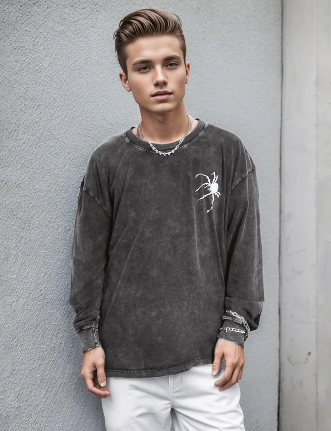 EMMIOL Men's Crewneck Sweatshirt Long Sleeve Hip Hop Fleece Pullover Vintage Sweatshirt Street Fashion Sweatshirts
