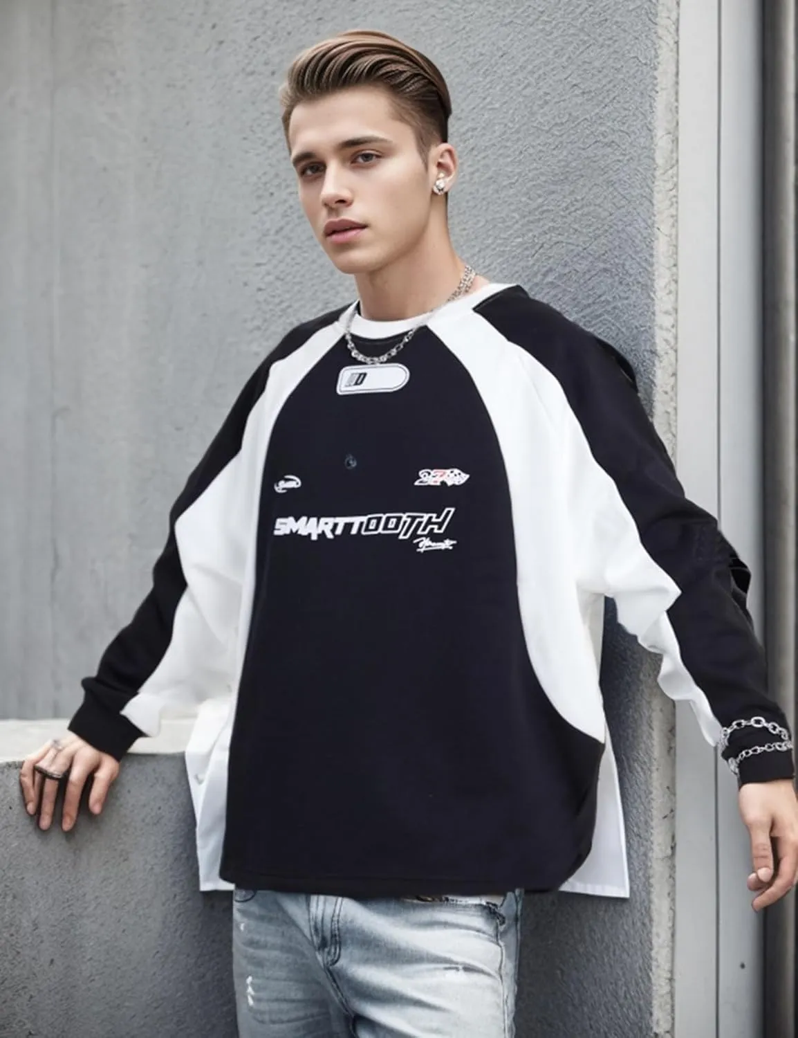 EMMIOL Men's Crewneck Sweatshirt Long Sleeve Hip Hop Fleece Pullover Vintage Sweatshirt Street Fashion Sweatshirts