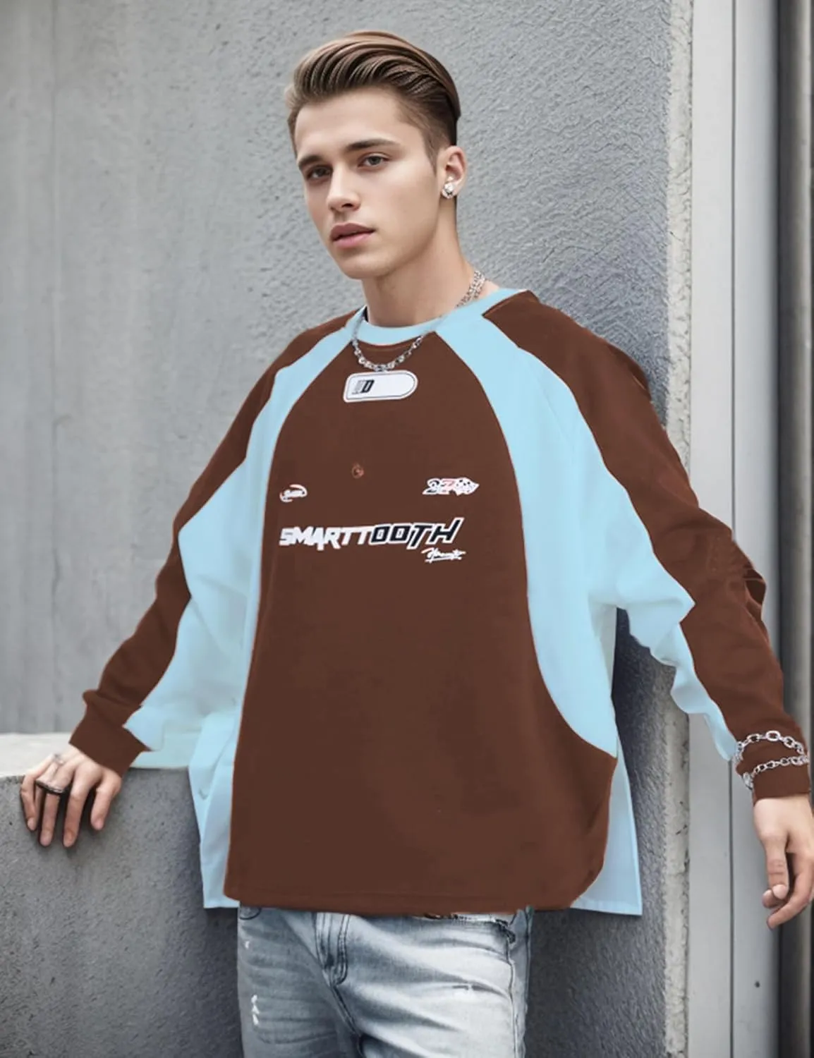 EMMIOL Men's Crewneck Sweatshirt Long Sleeve Hip Hop Fleece Pullover Vintage Sweatshirt Street Fashion Sweatshirts