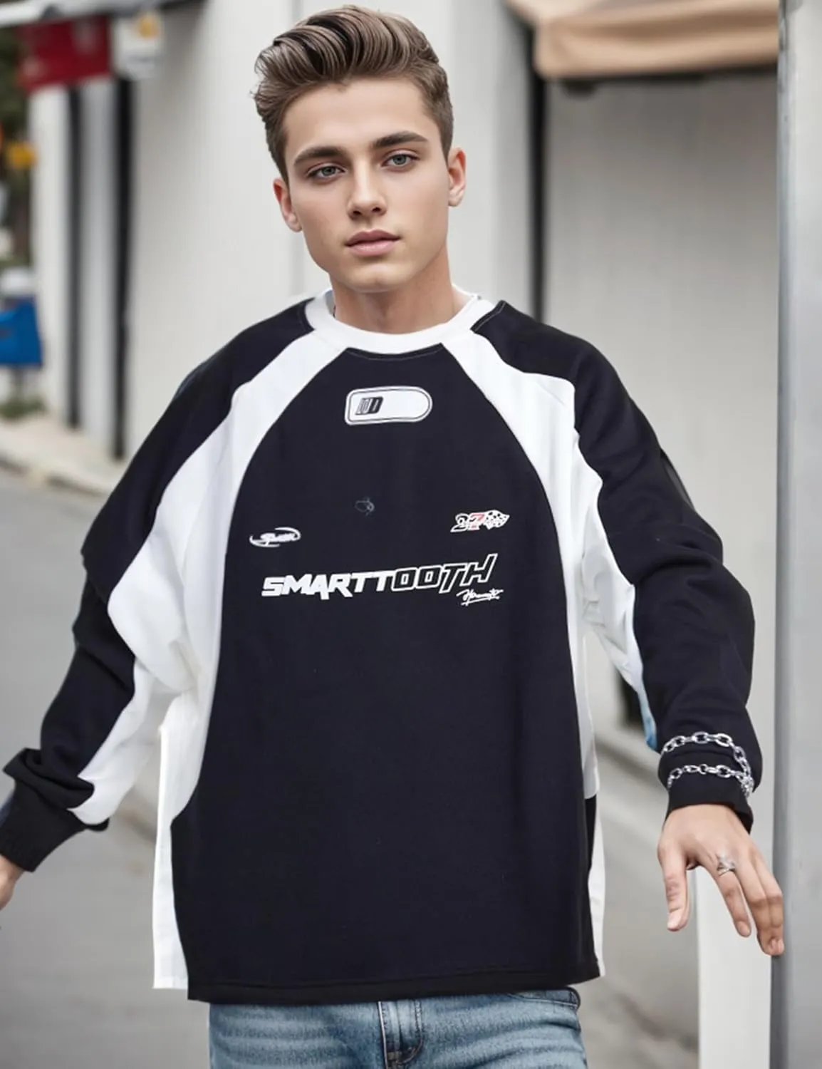 EMMIOL Men's Crewneck Sweatshirt Long Sleeve Hip Hop Fleece Pullover Vintage Sweatshirt Street Fashion Sweatshirts