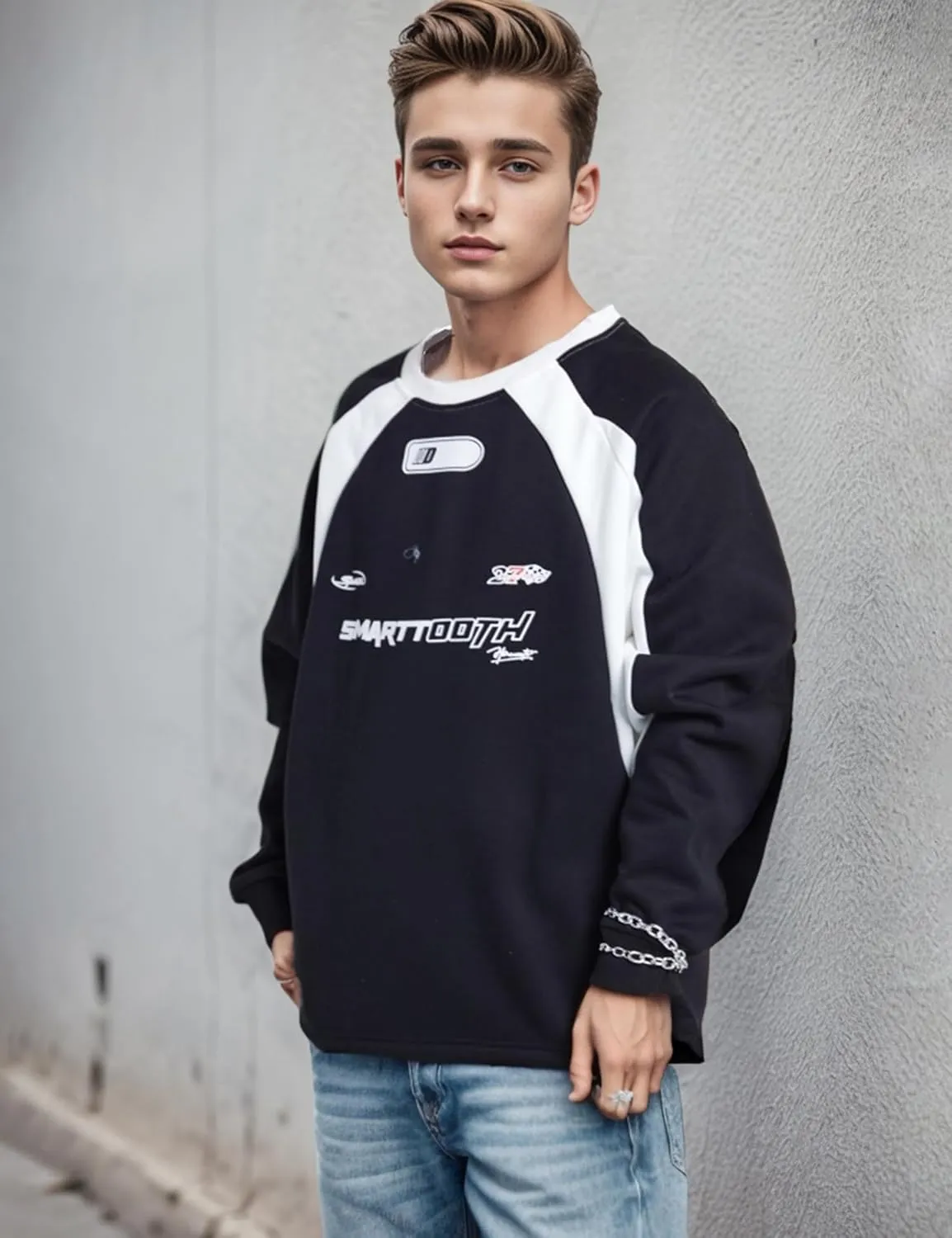 EMMIOL Men's Crewneck Sweatshirt Long Sleeve Hip Hop Fleece Pullover Vintage Sweatshirt Street Fashion Sweatshirts