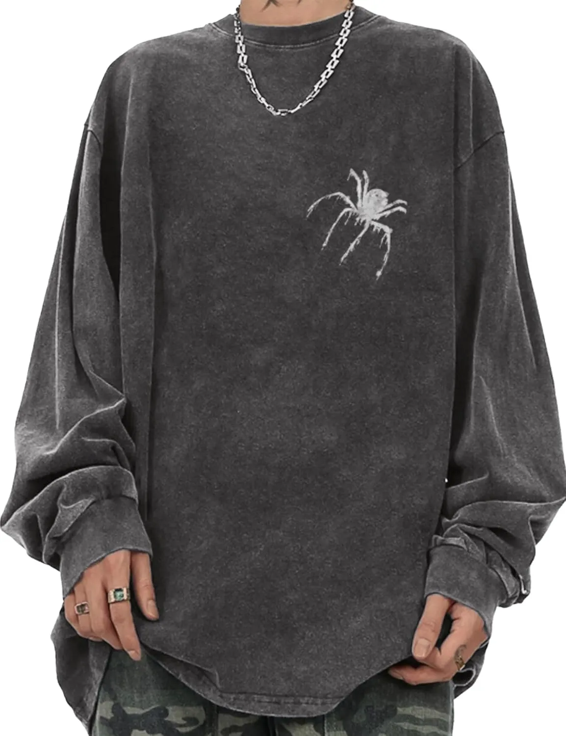 EMMIOL Men's Crewneck Sweatshirt Long Sleeve Hip Hop Fleece Pullover Vintage Sweatshirt Street Fashion Sweatshirts