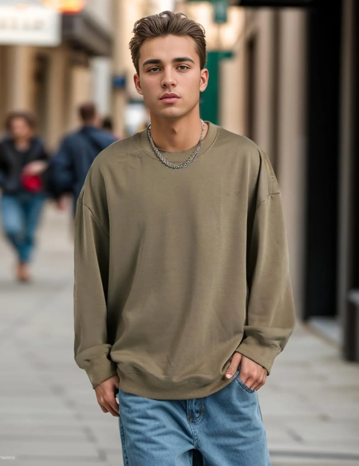 EMMIOL Men's Crewneck Sweatshirt Long Sleeve Hip Hop Fleece Pullover Vintage Sweatshirt Street Fashion Sweatshirts