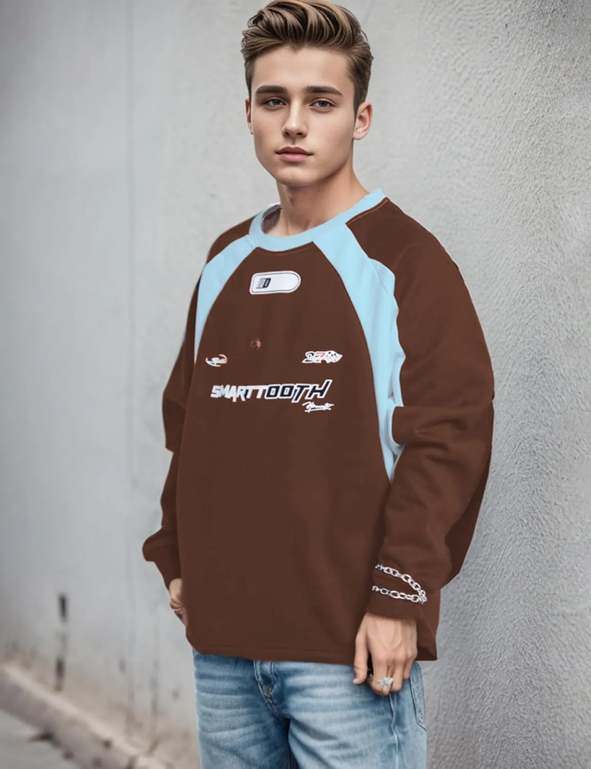 EMMIOL Men's Crewneck Sweatshirt Long Sleeve Hip Hop Fleece Pullover Vintage Sweatshirt Street Fashion Sweatshirts