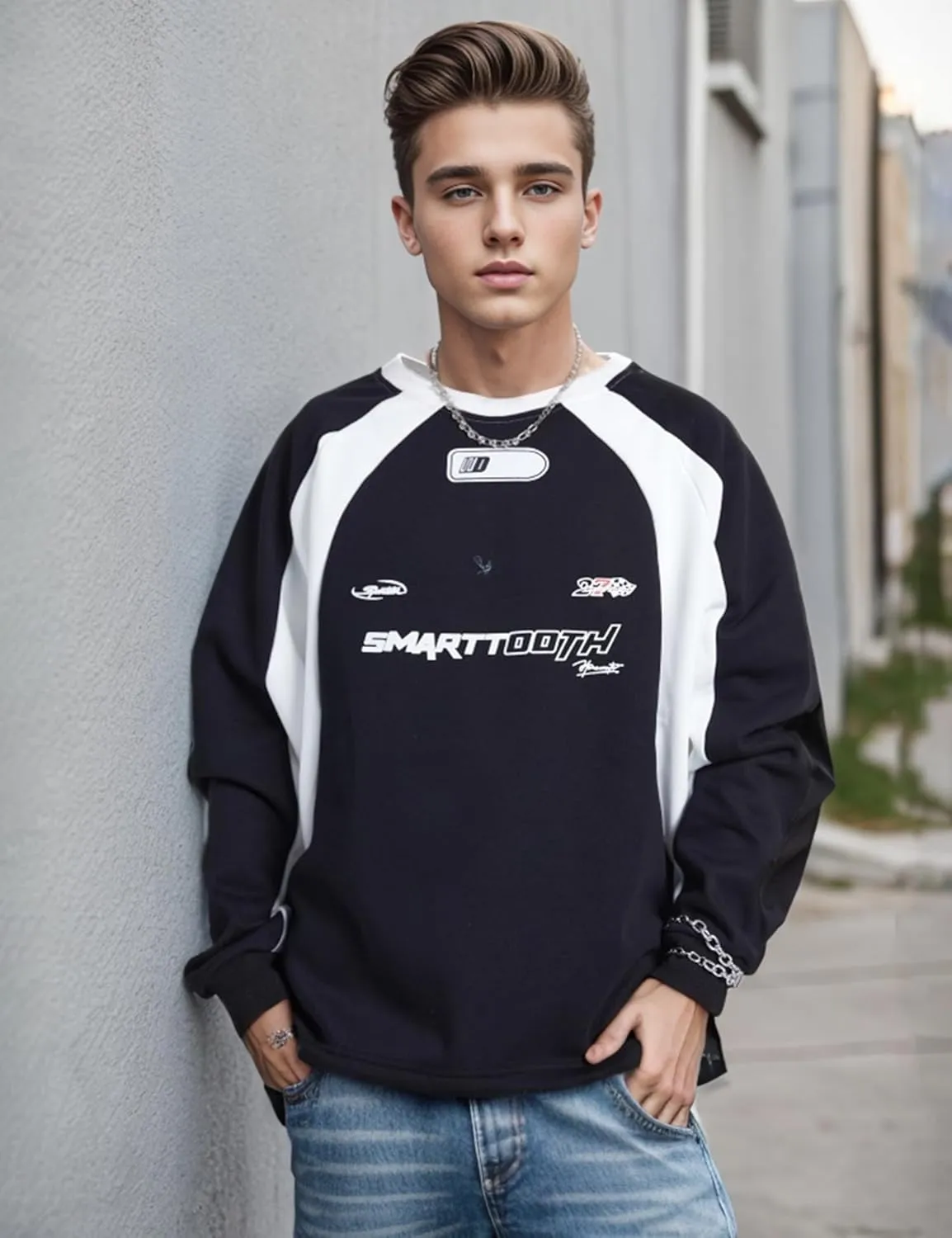 EMMIOL Men's Crewneck Sweatshirt Long Sleeve Hip Hop Fleece Pullover Vintage Sweatshirt Street Fashion Sweatshirts