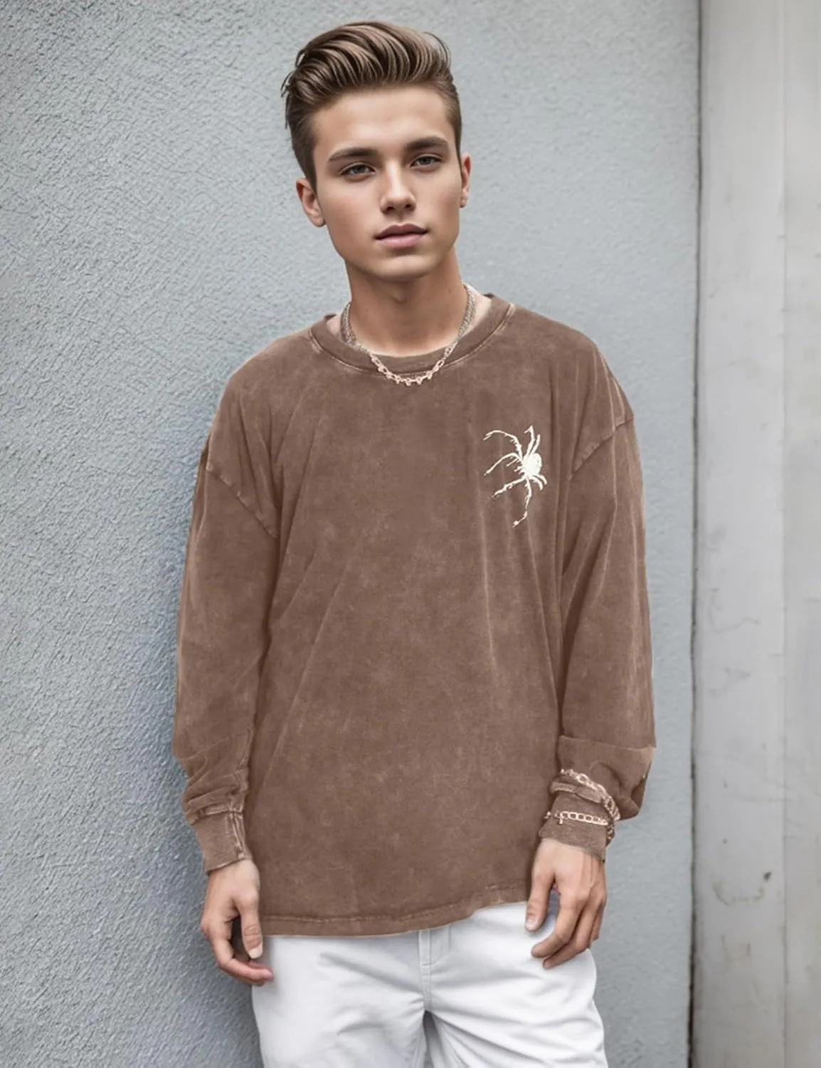 EMMIOL Men's Crewneck Sweatshirt Long Sleeve Hip Hop Fleece Pullover Vintage Sweatshirt Street Fashion Sweatshirts
