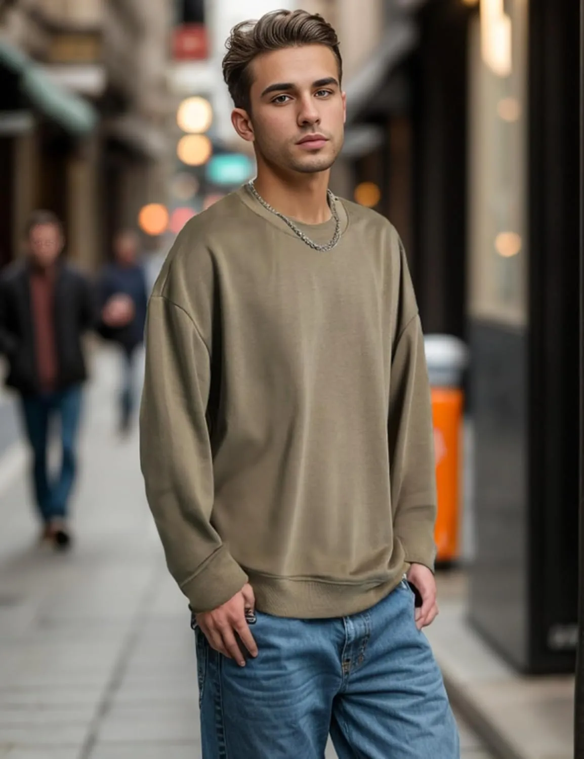 EMMIOL Men's Crewneck Sweatshirt Long Sleeve Hip Hop Fleece Pullover Vintage Sweatshirt Street Fashion Sweatshirts