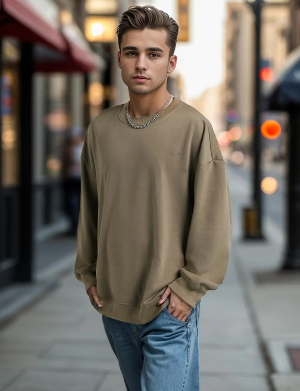 EMMIOL Men's Crewneck Sweatshirt Long Sleeve Hip Hop Fleece Pullover Vintage Sweatshirt Street Fashion Sweatshirts