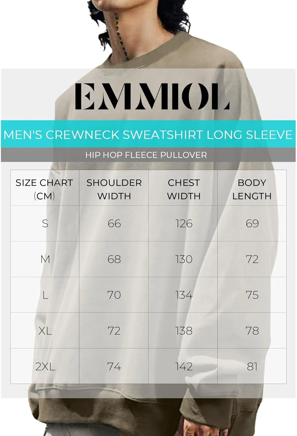 EMMIOL Men's Crewneck Sweatshirt Long Sleeve Hip Hop Fleece Pullover Vintage Sweatshirt Street Fashion Sweatshirts