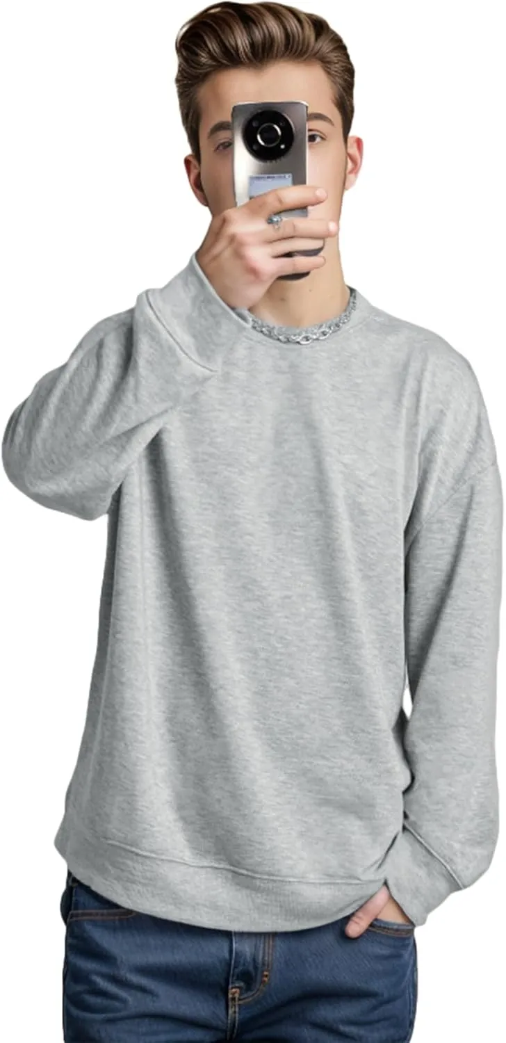 EMMIOL Men's Crewneck Sweatshirt Long Sleeve Hip Hop Fleece Pullover Vintage Sweatshirt Street Fashion Sweatshirts