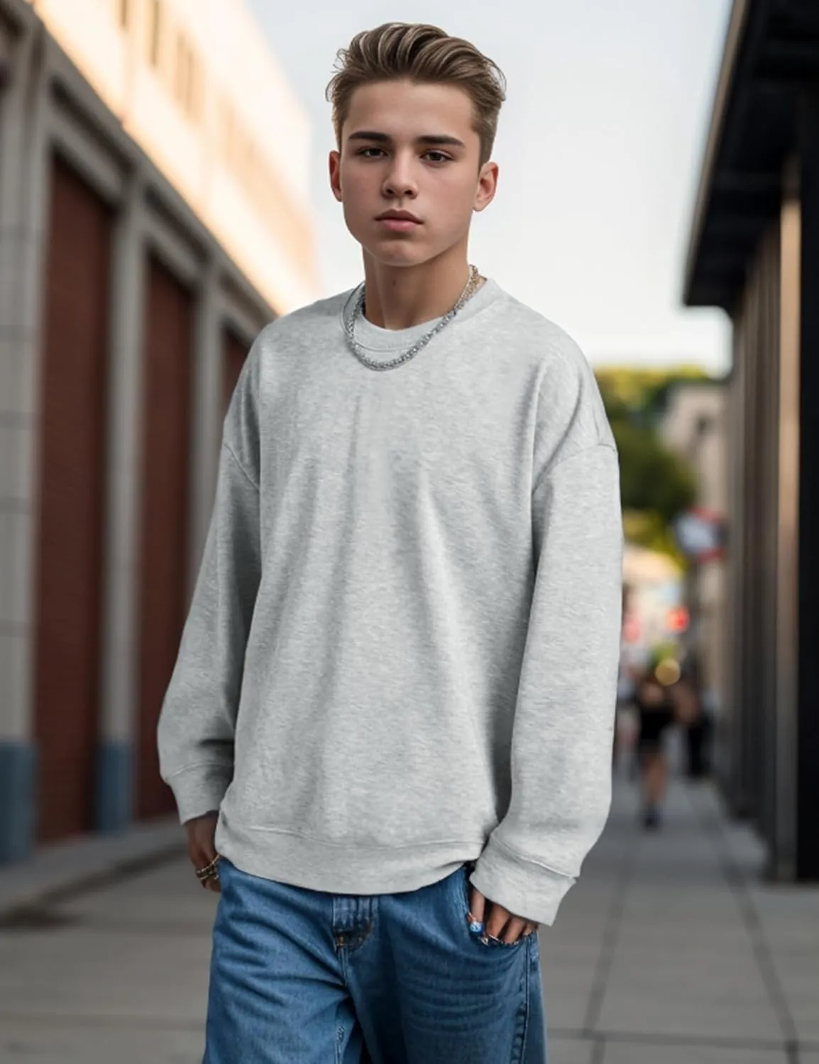 EMMIOL Men's Crewneck Sweatshirt Long Sleeve Hip Hop Fleece Pullover Vintage Sweatshirt Street Fashion Sweatshirts