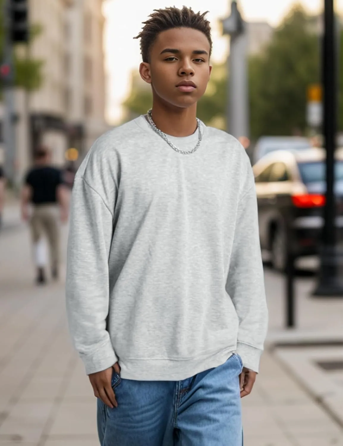EMMIOL Men's Crewneck Sweatshirt Long Sleeve Hip Hop Fleece Pullover Vintage Sweatshirt Street Fashion Sweatshirts
