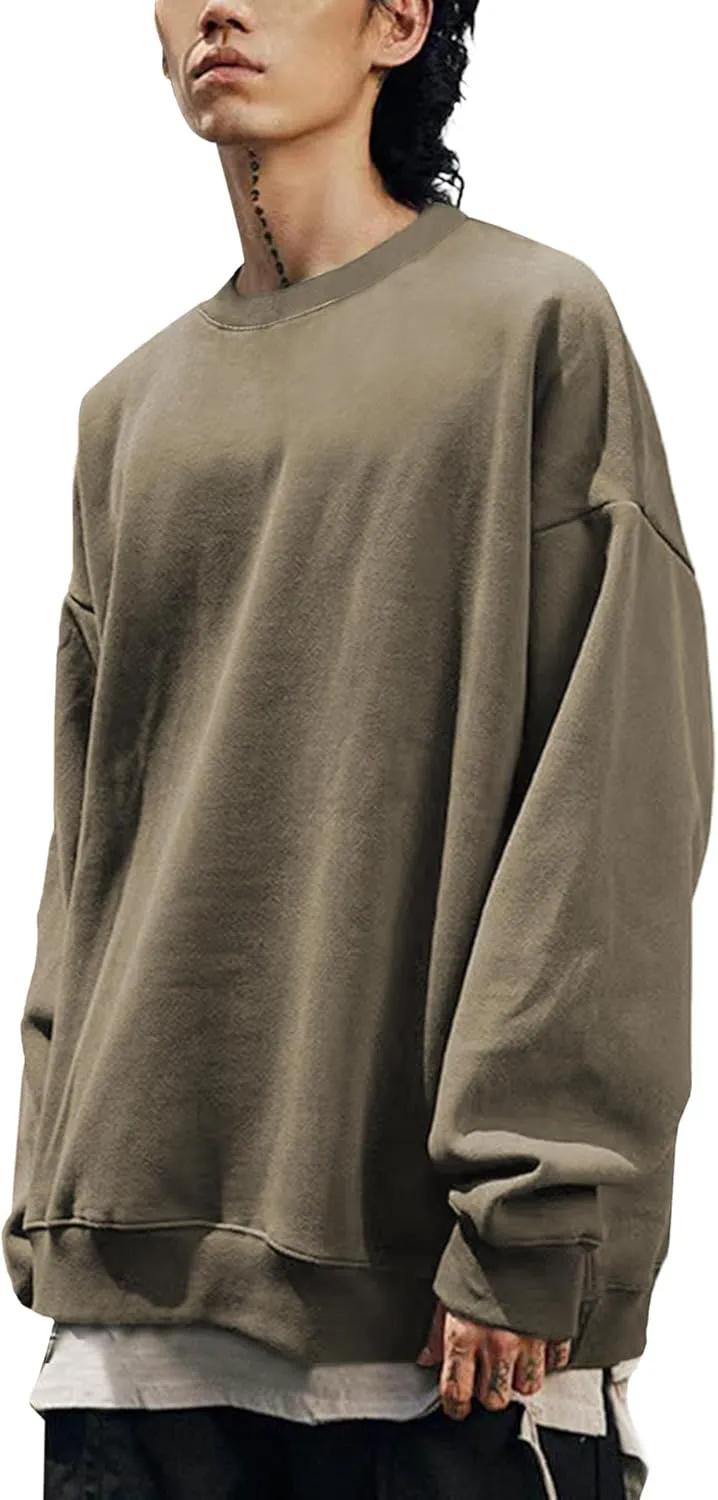 EMMIOL Men's Crewneck Sweatshirt Long Sleeve Hip Hop Fleece Pullover Vintage Sweatshirt Street Fashion Sweatshirts