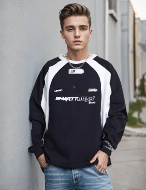 EMMIOL Men's Crewneck Sweatshirt Long Sleeve Hip Hop Fleece Pullover Vintage Sweatshirt Street Fashion Sweatshirts
