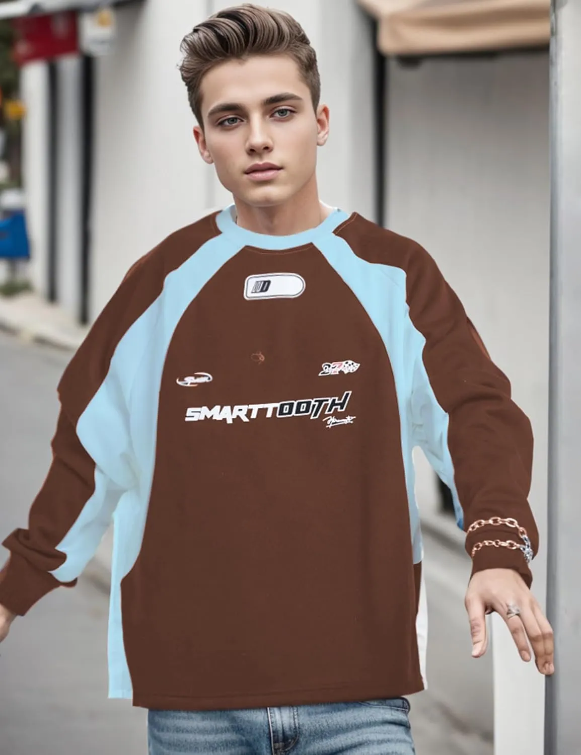EMMIOL Men's Crewneck Sweatshirt Long Sleeve Hip Hop Fleece Pullover Vintage Sweatshirt Street Fashion Sweatshirts