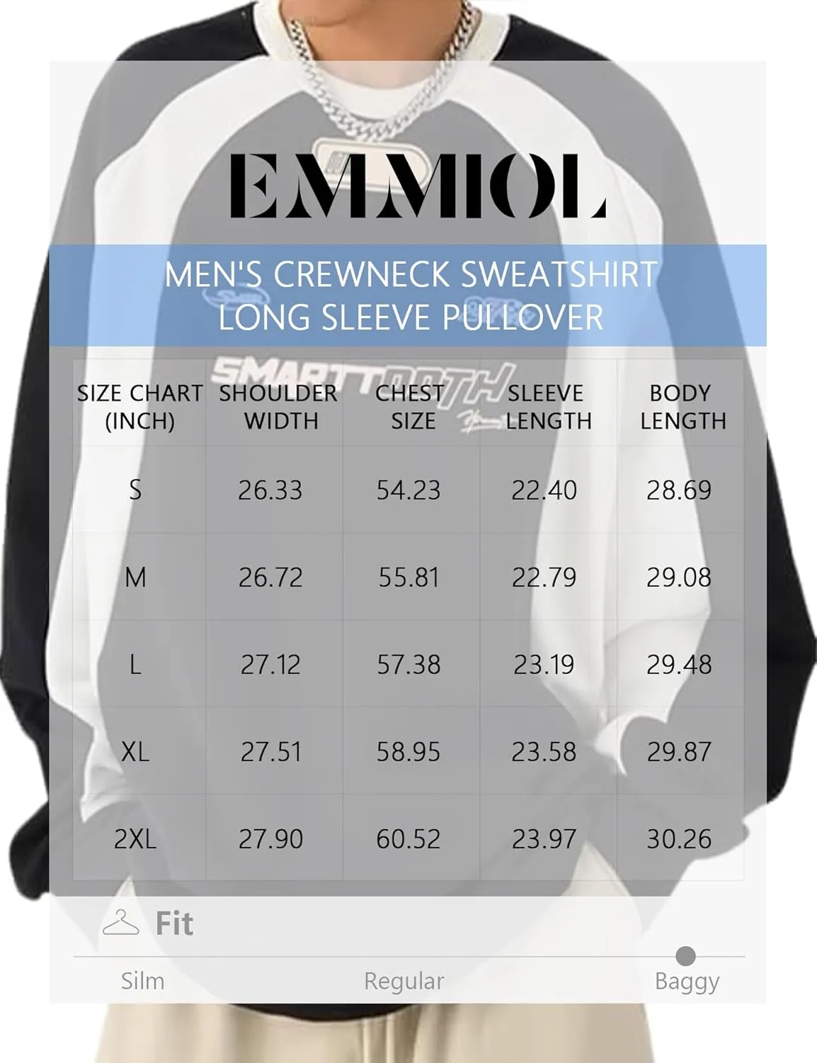 EMMIOL Men's Crewneck Sweatshirt Long Sleeve Hip Hop Fleece Pullover Vintage Sweatshirt Street Fashion Sweatshirts