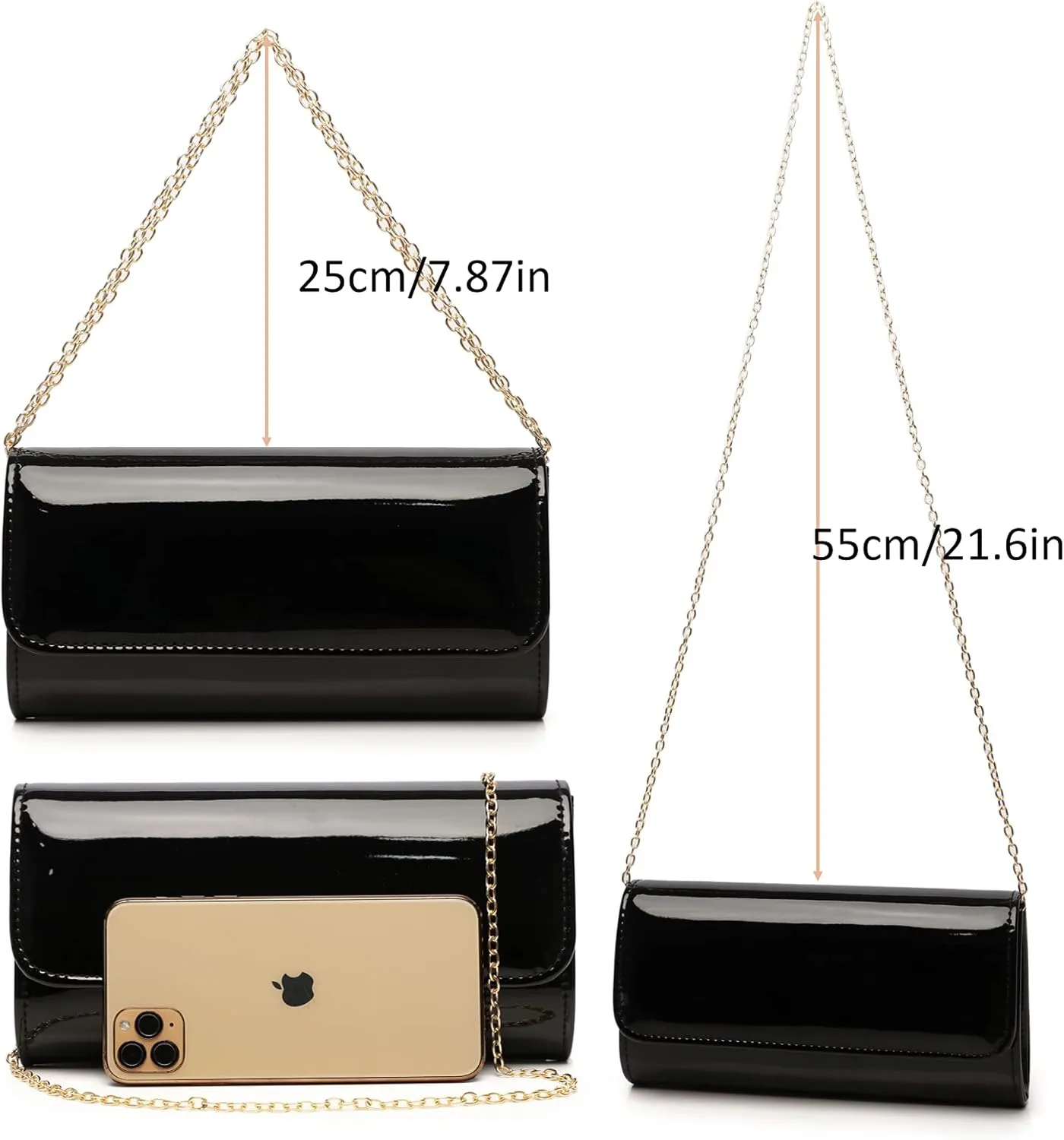Envelope Clutch Evening Bag for Women Genuine Leather for Wedding Party and Formal Events