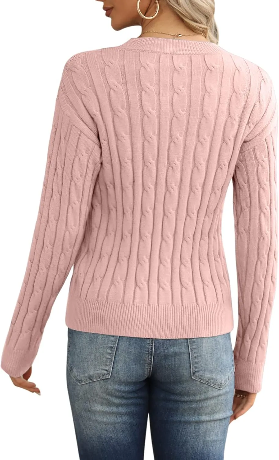Esobo Women's Classic-fit Lightweight Cable Long Sleeve Mockneck Loose Casual Sweater Jumpers