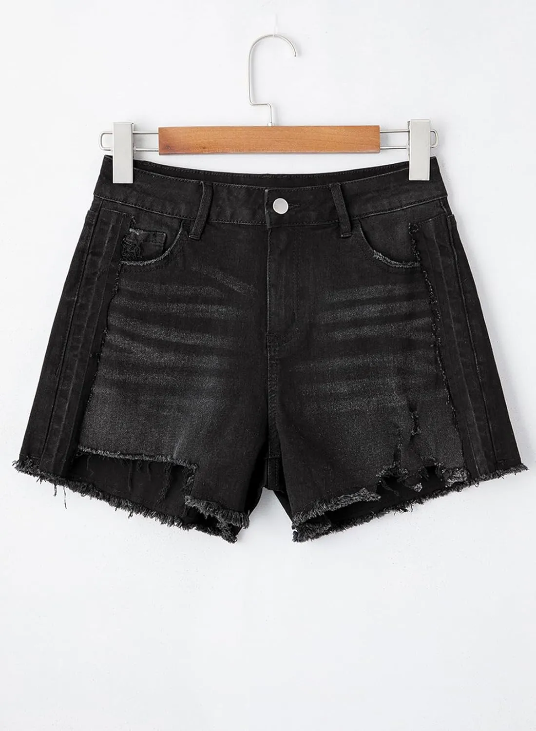 EVALESS Womens Denim Shorts High Waisted Stretchy Ripped Distressed Frayed Raw Hem Jeans Shorts