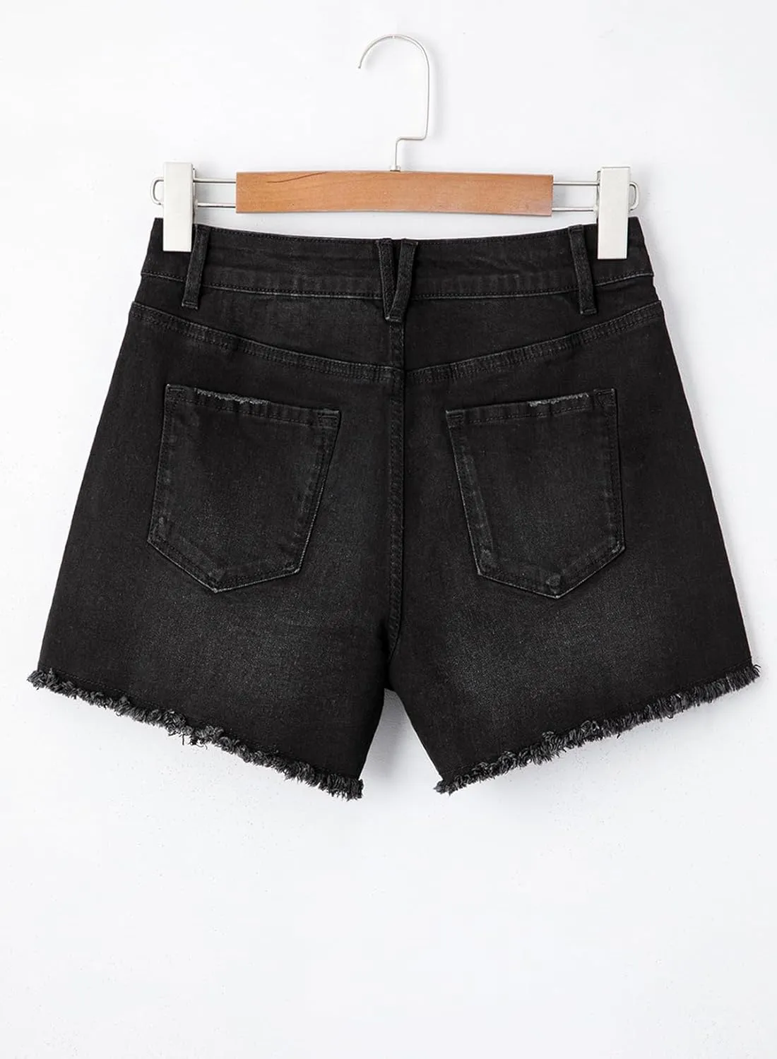 EVALESS Womens Denim Shorts High Waisted Stretchy Ripped Distressed Frayed Raw Hem Jeans Shorts