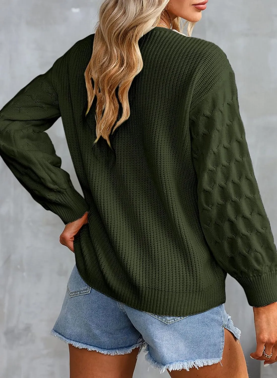 EVALESS Womens Long Sleeve Sweaters Fall 2024 Trendy Sexy Lace V Neck Knit Drop Shoulder Pullover Sweater Jumper Tops