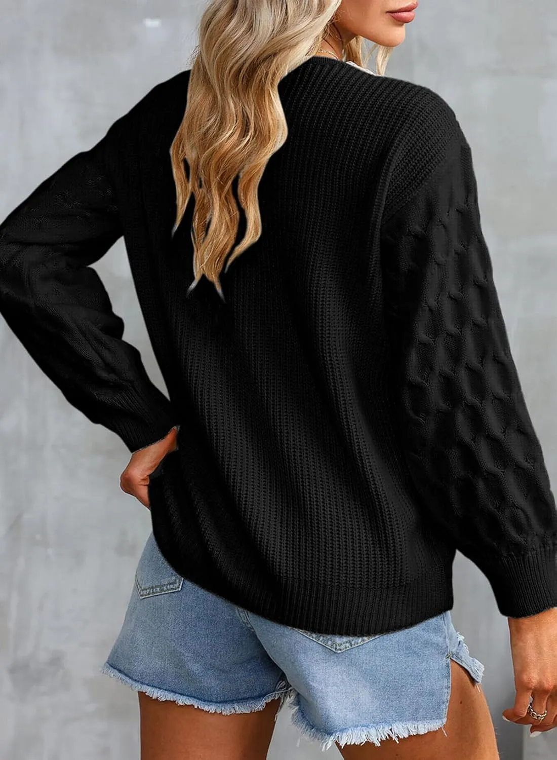 EVALESS Womens Long Sleeve Sweaters Fall 2024 Trendy Sexy Lace V Neck Knit Drop Shoulder Pullover Sweater Jumper Tops