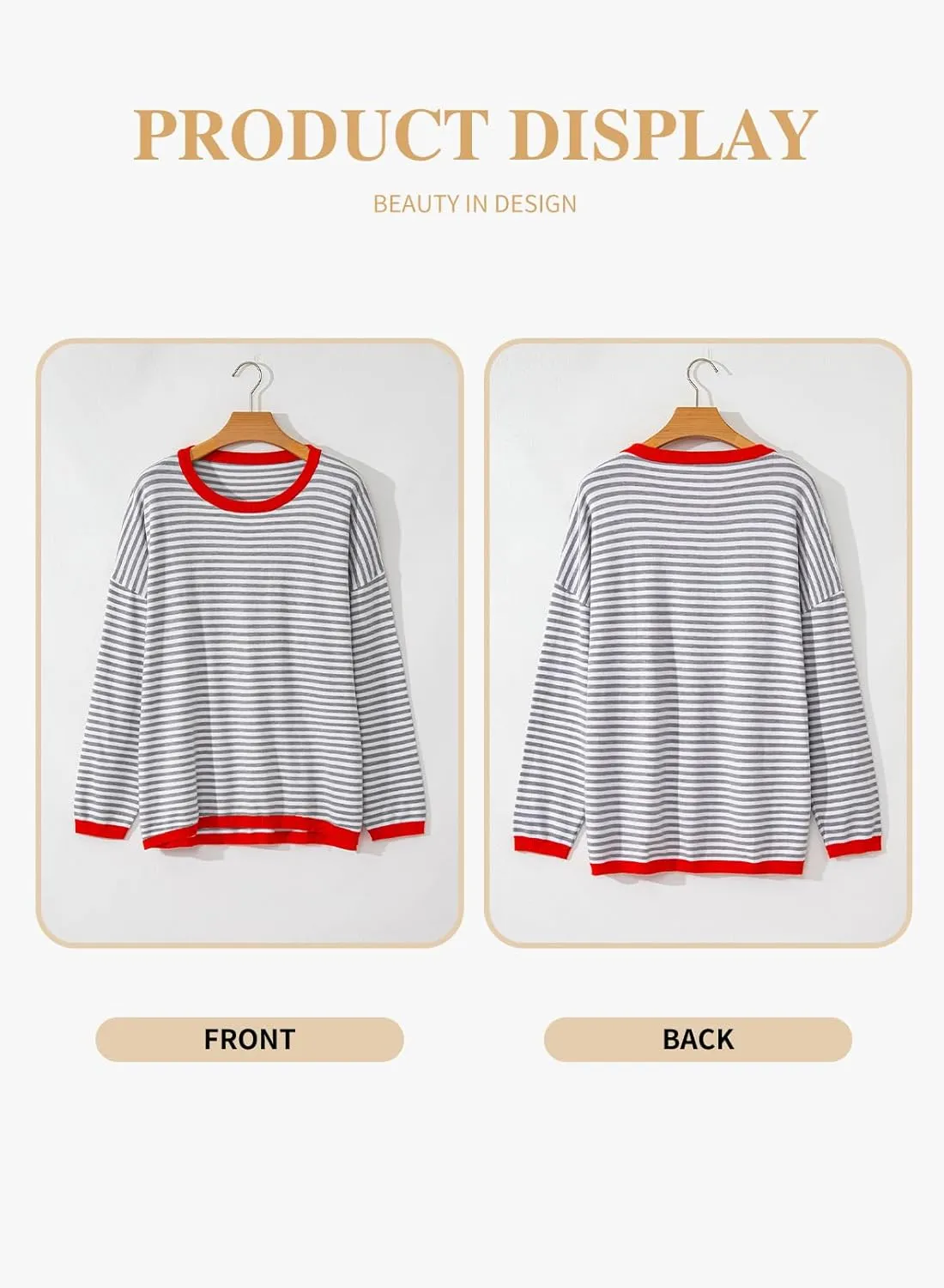 Eytino Plus Size Sweaters for Women Casual Striped Color Block Long Sleeve Round Neck Pullover Jumpers Tops(1X-5X)