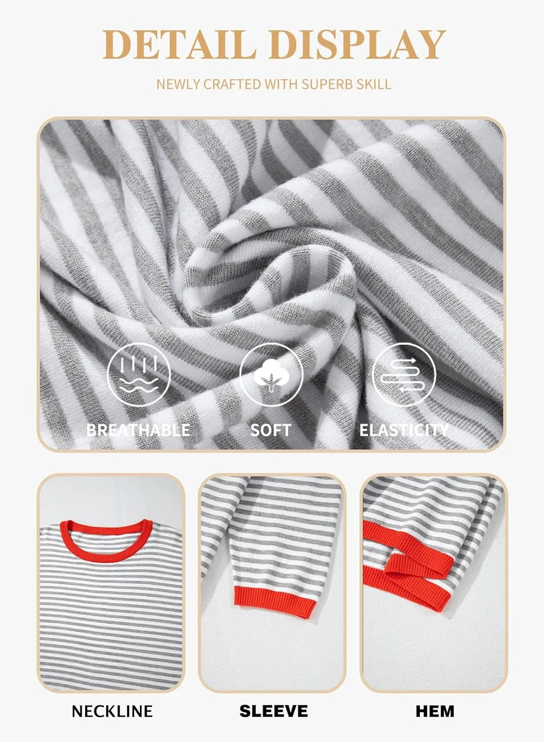 Eytino Plus Size Sweaters for Women Casual Striped Color Block Long Sleeve Round Neck Pullover Jumpers Tops(1X-5X)