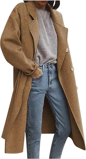 Fall Coats for Women 2024 Winter Peacoat Casual Double Breasted Wool Coat Fashion Elegant Notch Lapel Trench Coats