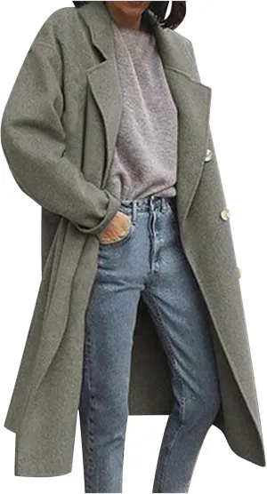 Fall Coats for Women 2024 Winter Peacoat Casual Double Breasted Wool Coat Fashion Elegant Notch Lapel Trench Coats