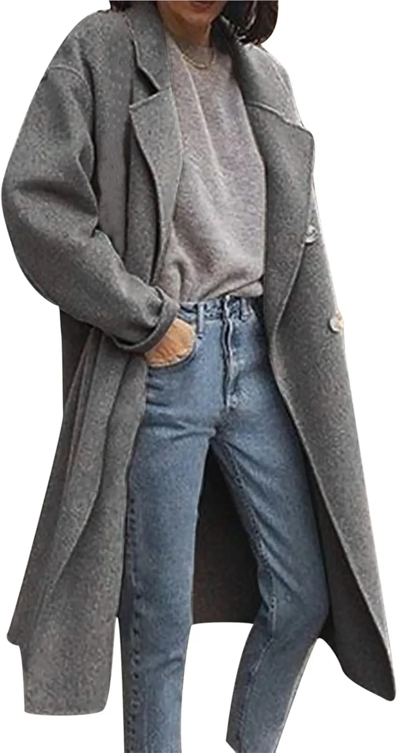 Fall Coats for Women 2024 Winter Peacoat Casual Double Breasted Wool Coat Fashion Elegant Notch Lapel Trench Coats
