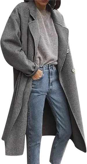 Fall Coats for Women 2024 Winter Peacoat Casual Double Breasted Wool Coat Fashion Elegant Notch Lapel Trench Coats