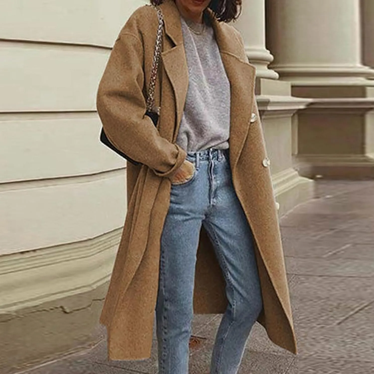 Fall Coats for Women 2024 Winter Peacoat Casual Double Breasted Wool Coat Fashion Elegant Notch Lapel Trench Coats