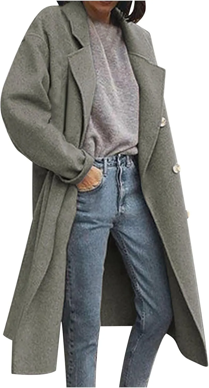 Fall Coats for Women 2024 Winter Peacoat Casual Double Breasted Wool Coat Fashion Elegant Notch Lapel Trench Coats