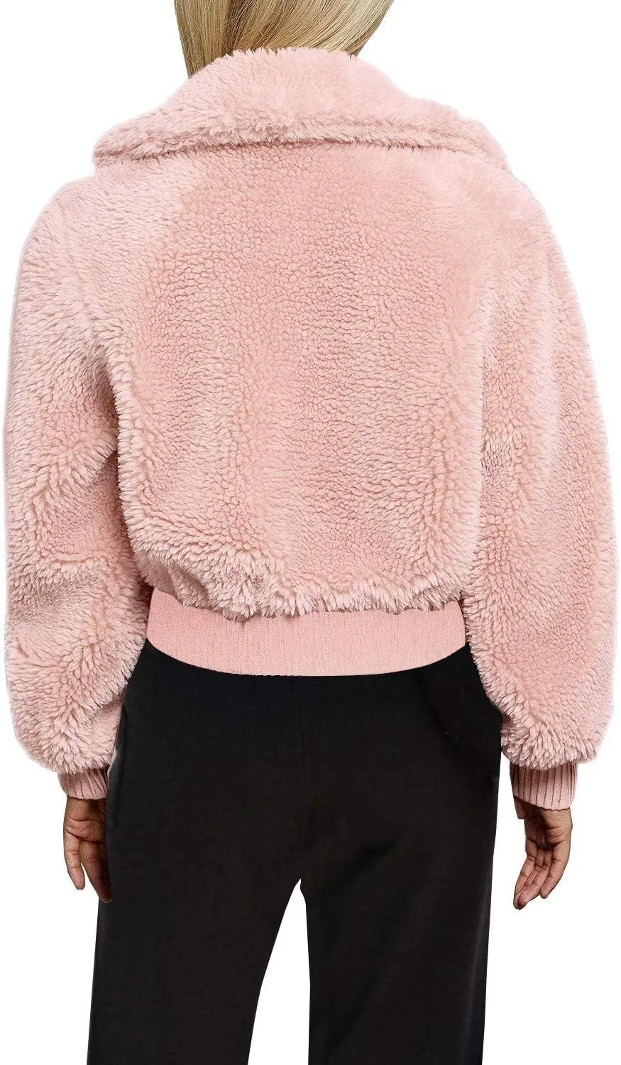 FANCYINN Womens Teddy Cropped Faux Fur Jacket Furry Lapel Coat Zip Up with Pockets Warm Winter