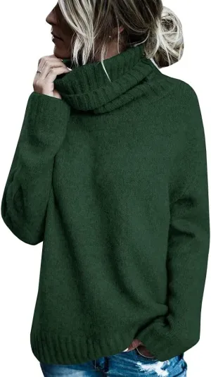 FISACE Womens Oversized Turtleneck Pullover Sweater Cable Knit Long Sleeve Sweater Tops