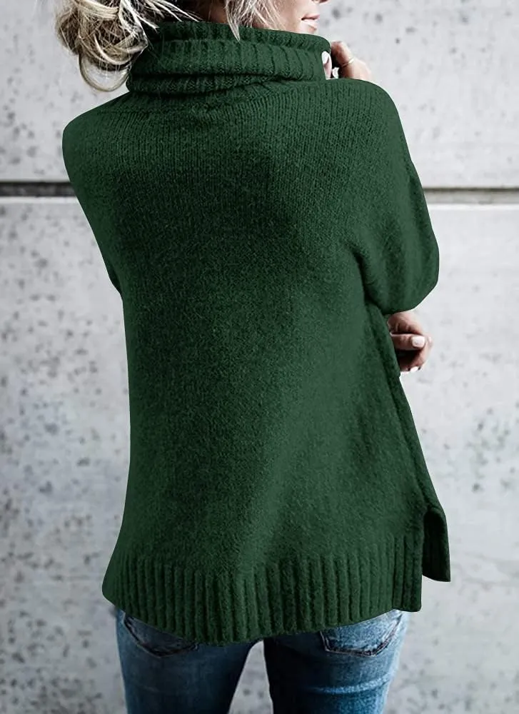 FISACE Womens Oversized Turtleneck Pullover Sweater Cable Knit Long Sleeve Sweater Tops