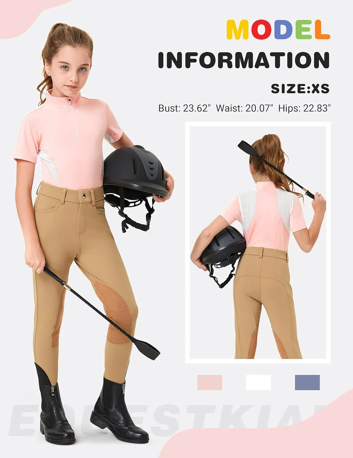 FitsT4 Sports Girls Short Sleeve Equestrian Shirt Quick Dry Horse Riding Shirts Half Zip Horseback Show Shirt