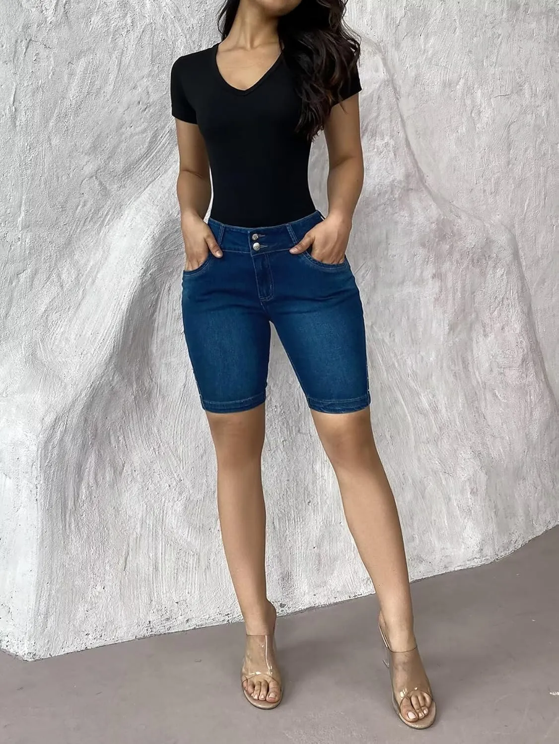 Flamingals Jean Shorts for Women - High Waist Bermuda Denim Shorts With Tummy Control