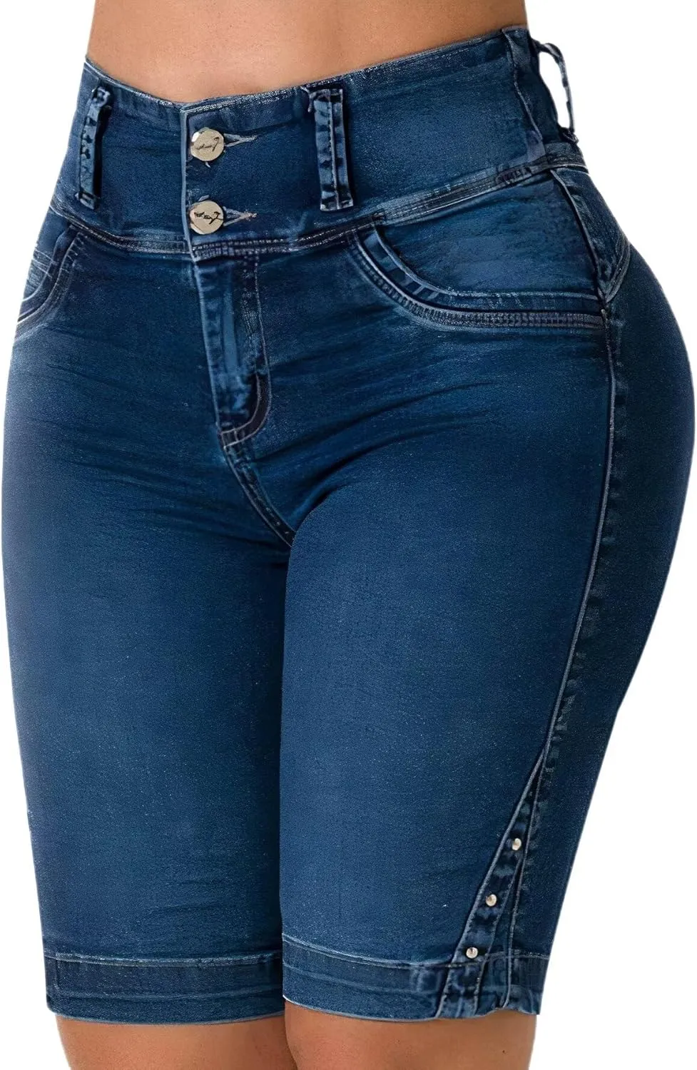 Flamingals Jean Shorts for Women - High Waist Bermuda Denim Shorts With Tummy Control