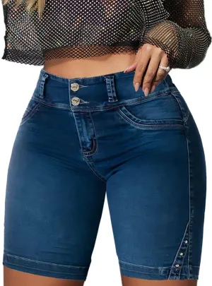 Flamingals Jean Shorts for Women - High Waist Bermuda Denim Shorts With Tummy Control