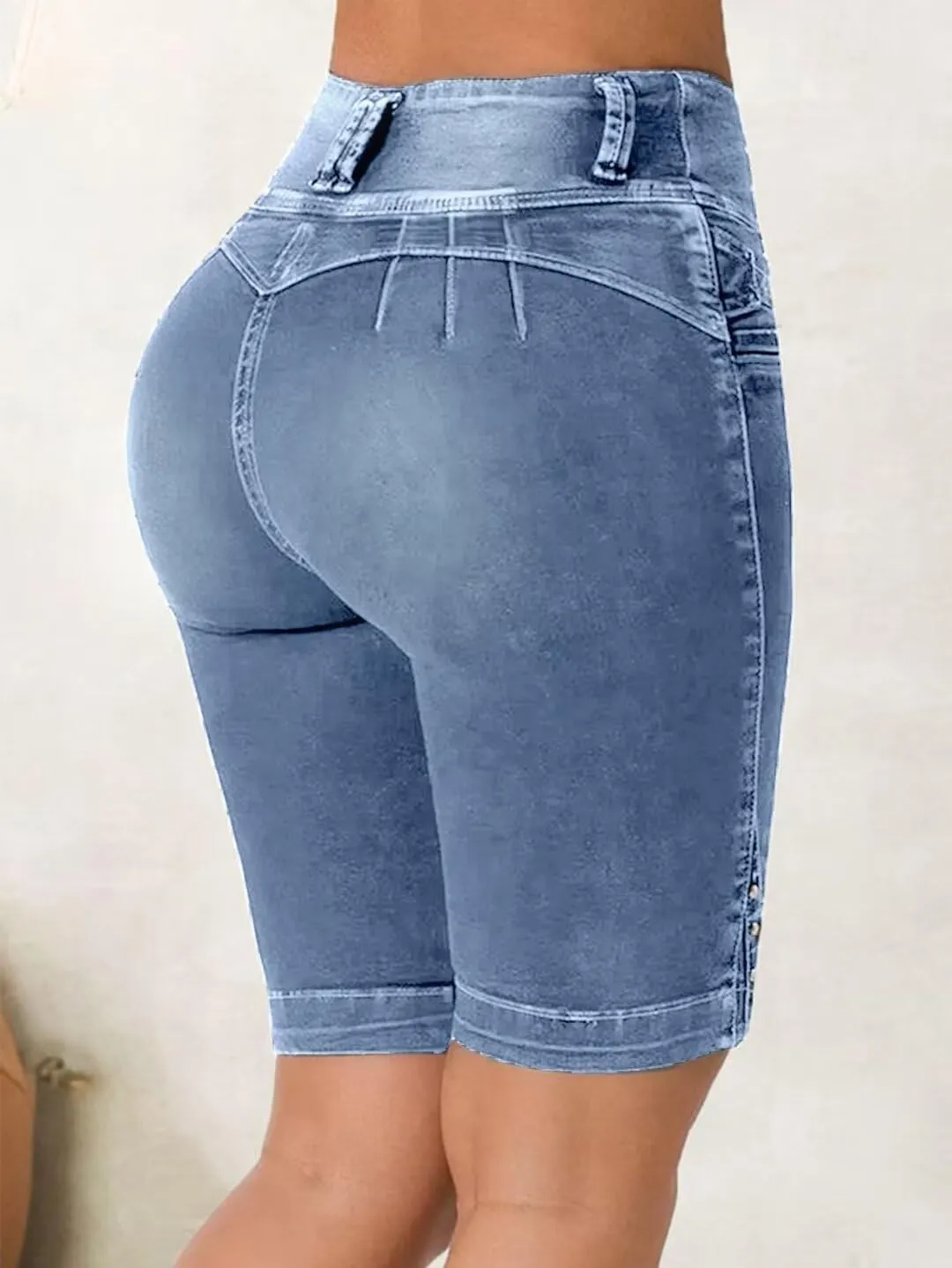 Flamingals Jean Shorts for Women - High Waist Bermuda Denim Shorts With Tummy Control