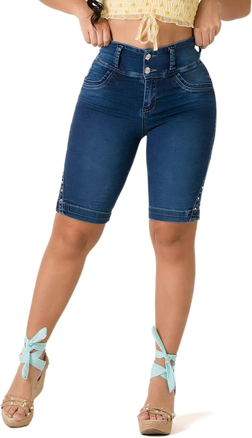 Flamingals Jean Shorts for Women - High Waist Bermuda Denim Shorts With Tummy Control