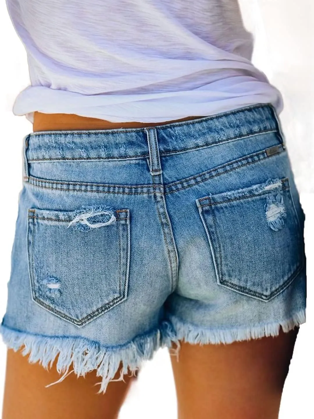 Flamingals Women's Button Fly Distressed Raw Hem Denim Shorts Low Waist Casual Shorts