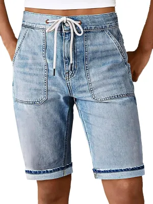 Flamingals Women's Drawstring Bermuda Jean Shorts High Rise Straight Leg Summer Denim Shorts