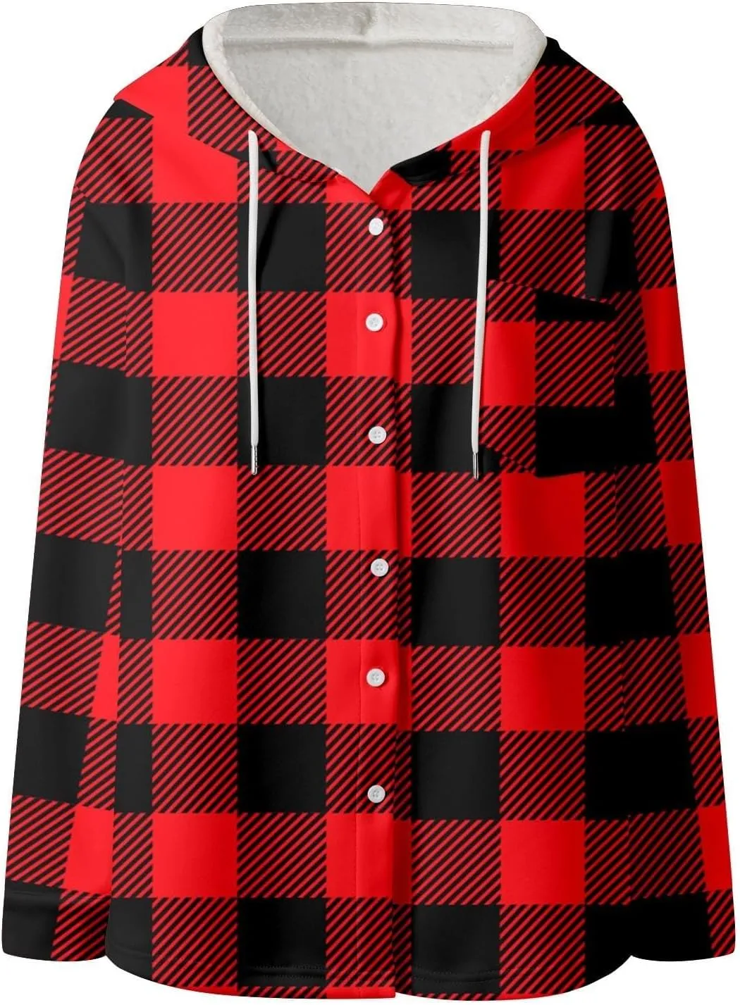 Fleece Hoodies For Women Warm Print Sweatshirt Button Lined Drawstring Hooded Jacket Coat