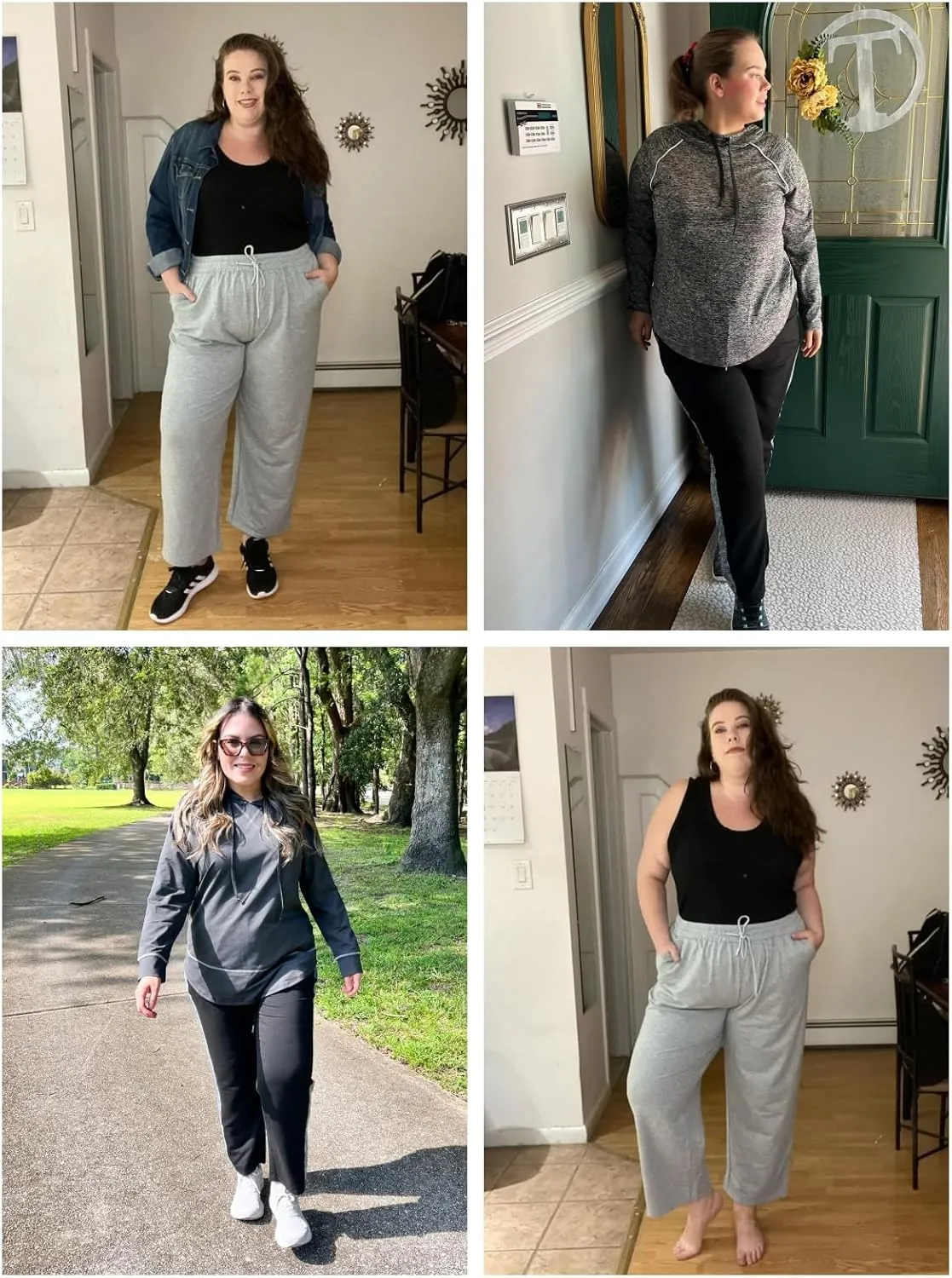 FOREYOND Plus Size Sweatpants for Women Wide Leg Yoga Pants Knit Workout Pants with Drawstring Pull-on Stretch Fabric