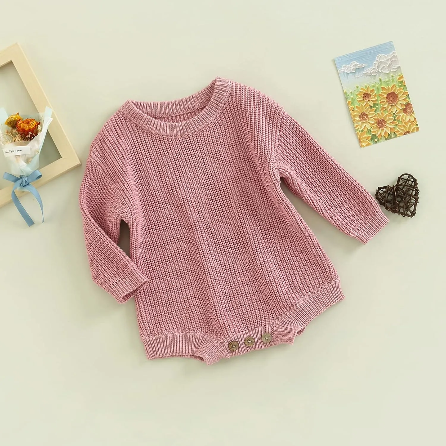 FYBITBO Baby Girl Boy Sweater Knit Oversized Pullover Sweatshirt Romper Onesie Warm Fall Winter Clothes Outfit Newborn