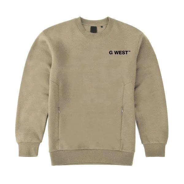 G West Mens Logo Fleece Crewneck With Invisible Zippers : Gwcrwl7006 - 5 Colors